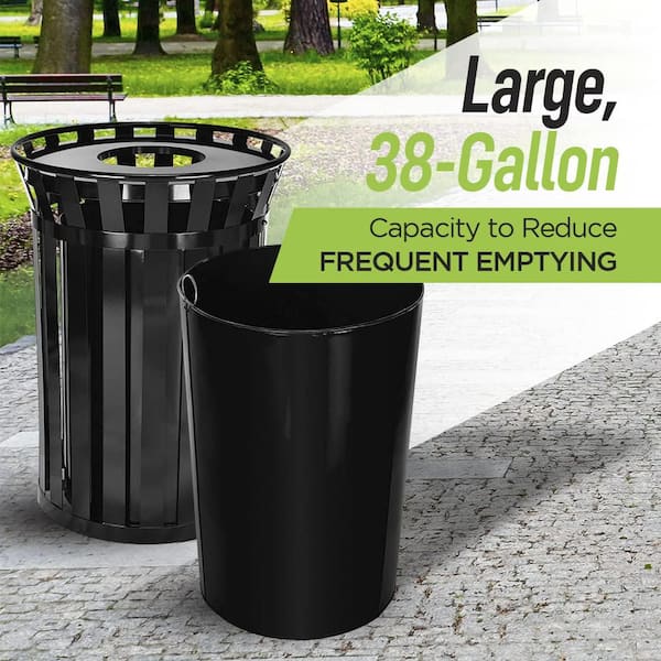 Slated Commercial Commercial Zone Recycler 38 Gallon Recycling Bin Black Deals On