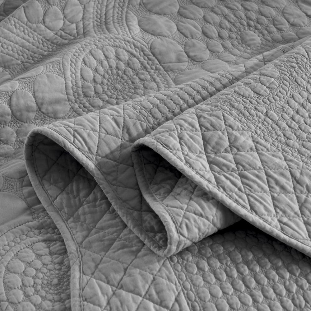 Light Grey Cotton Queen Oversized Quilt Bedspread Set