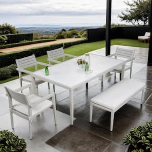 6-Piece Light Gray Aluminum Outdoor Patio Dining Set with White Cushions