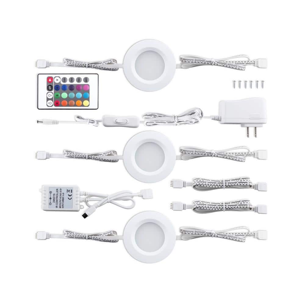 Adjustable RGB LED Under Cabinet Puck Lights with Remote