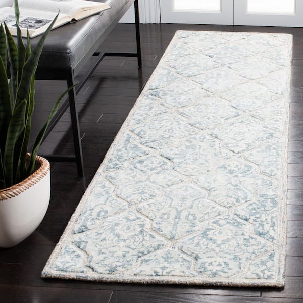 Restoration Vintage 2 ft. x 8 ft. Blue/Ivory Distressed High-Low Runner Rug