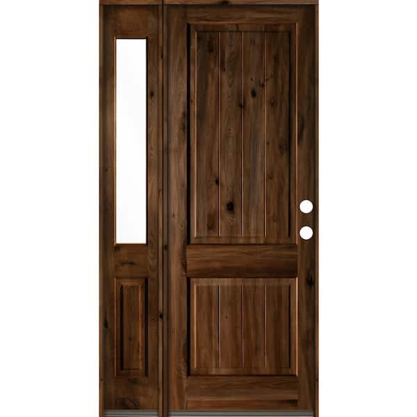 Krosswood Doors 56 in. x 96 in. Rustic Knotty Alder Left-Hand/Inswing Clear Glass Provincial Stain Wood Prehung Front Door w/Sidelite