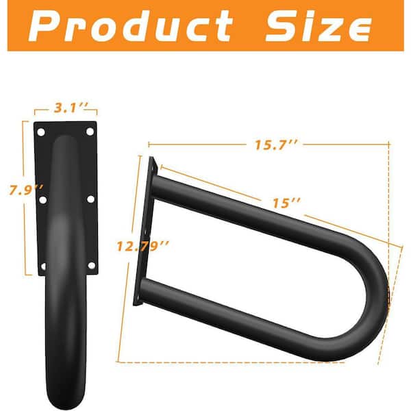 15.7 in. H x 12.7 in. W Black Metal U-Shaped Handrails for Outdoor Steps, Wall-Mount, Stair Railing Kit (2-Pack)