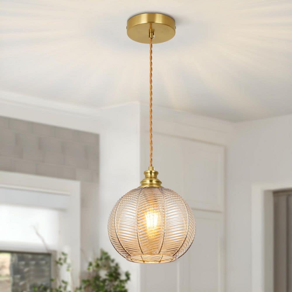 Jasslynn 1-Light Amber Pendant Light with Leaf Shape Ribbed Glass Shade for Kitchen Island Dining room price history on PriceWatchPro