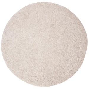 August Shag Beige 5 ft. x 5 ft. Round Solid Area Rug