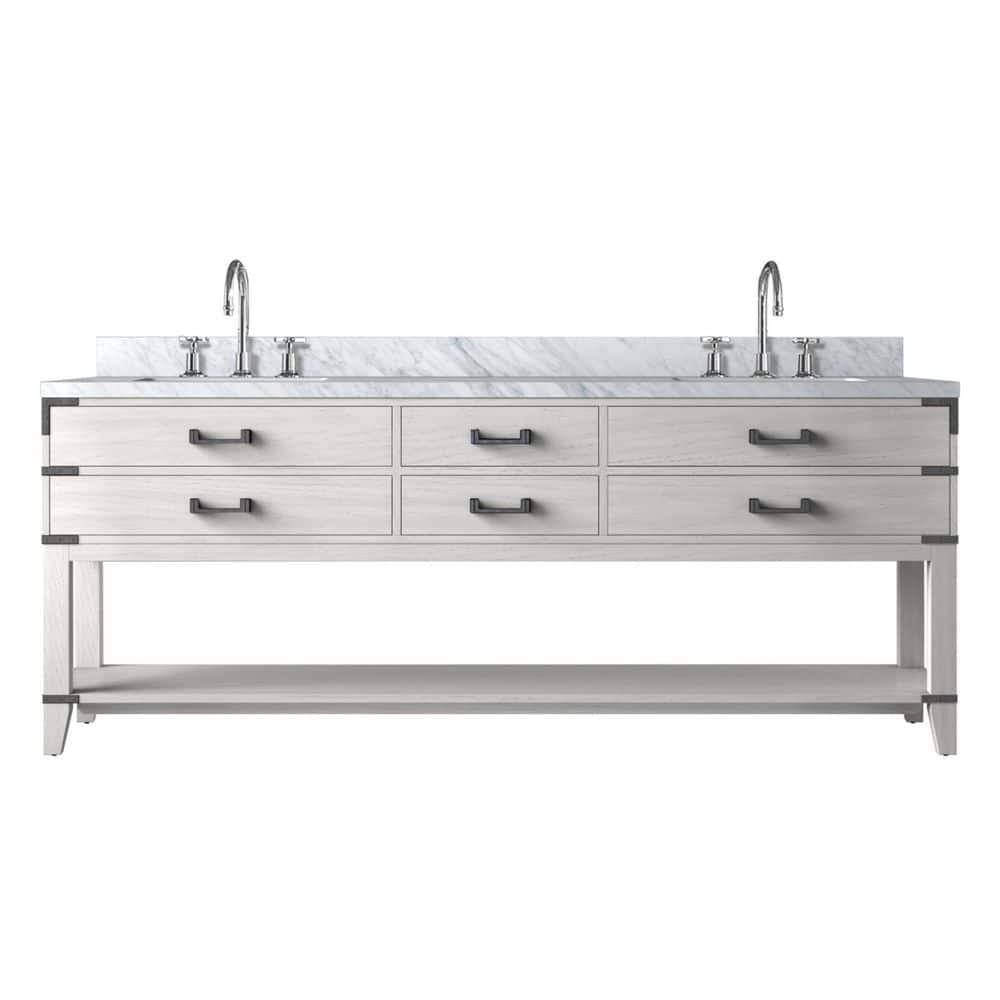 Irvington 84 in W x 22 in D White Oak Double Bath Vanity with Carrara Marble Top, and Faucet Set price history on PriceWatchPro