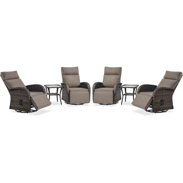 Comfort Series 6-Piece Wicker Patio Versatile Pneumatic Swivel Conversation Set with Gray Cushions