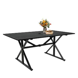 63 in. x 38 in. Rectangle Black Outdoor Patio Dining Table Wrought Iron Metal Desk