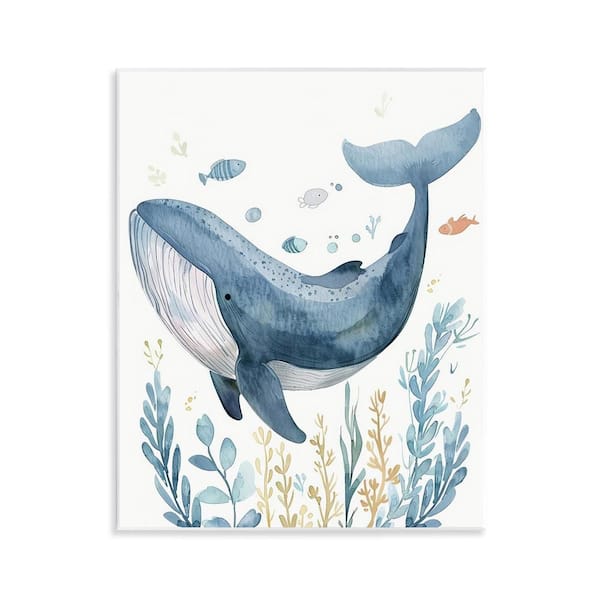 Stupell Industries Curved Blue Whale by Franklyn Gregory Unframed Animal Graphic Art Print 14 in. x 11 in.