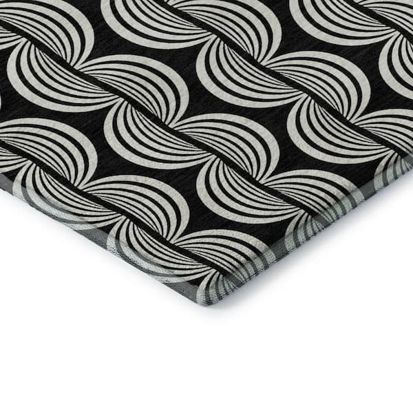 Mayfield Premium Machine Washable Abstract AMF1055 Black 3 ft. x 4 ft. Area Rug