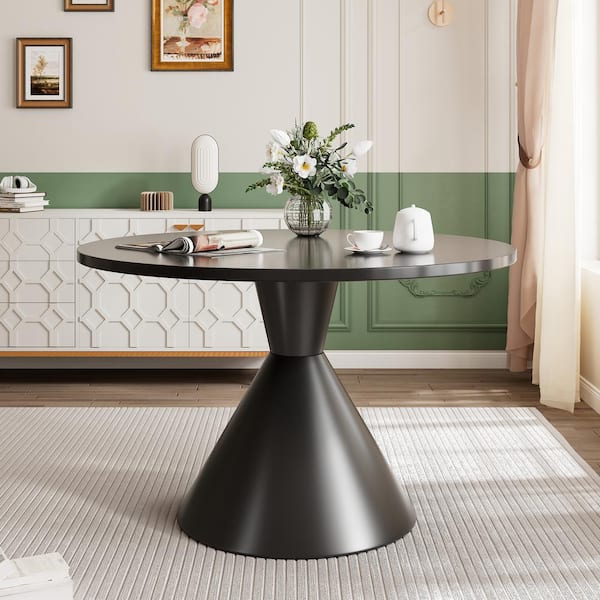 Boyel Living Black MDF 47 in. Pedestal Dining Table Wood (Seat-6)