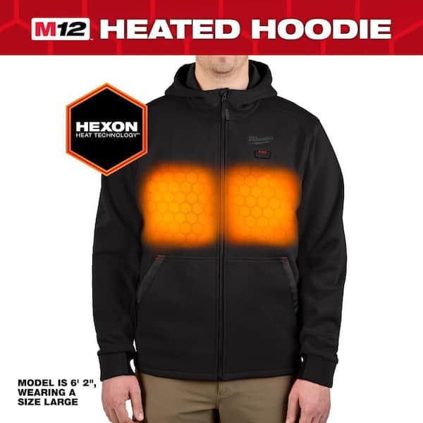 Men's Medium M12 12-Volt Lithium Ion Cordless Black Heated Hooded Jacket (Jacket and Battery Holder Only)