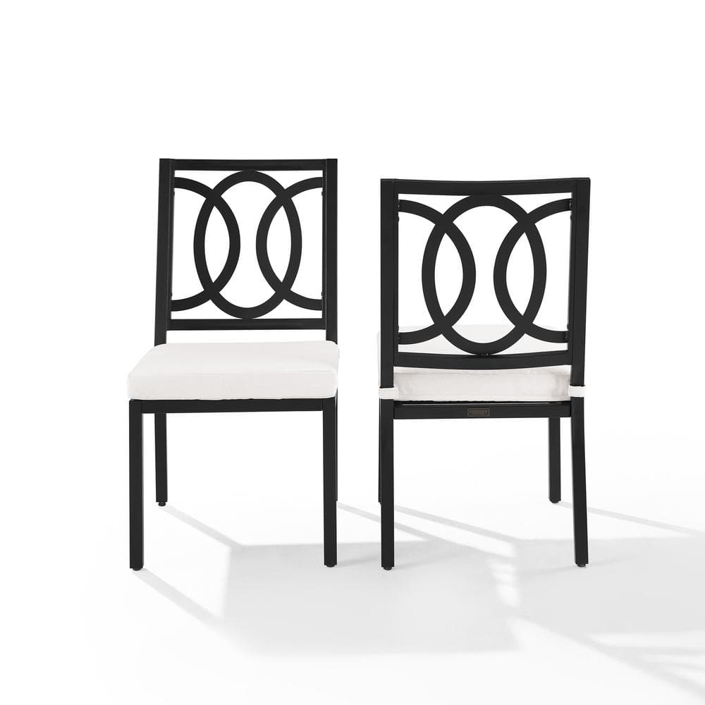 Black Steel Armless Dining Chairs with Cream Cushions, Set of 2