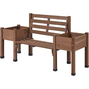38.5 in. H x 23 in. W x 74 in. L Solid Wood Double-Bench with Double Planter Boxes Brown