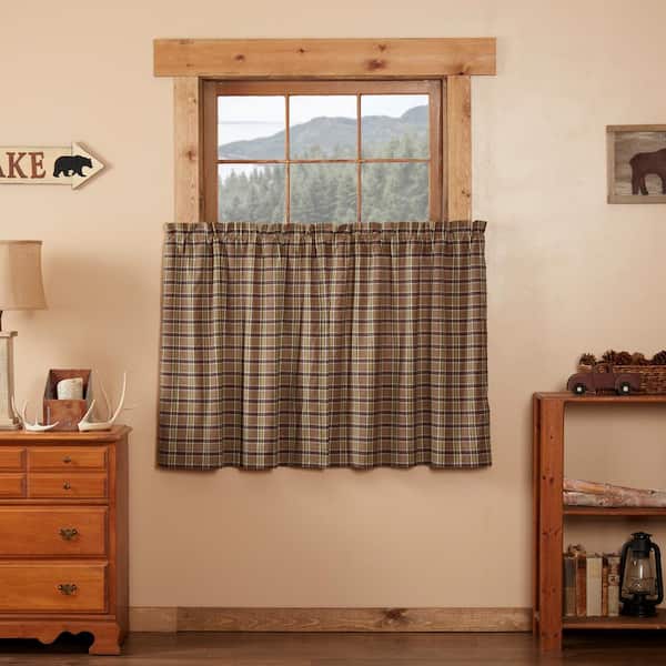 Wyatt 36 in. W x 36 in. L Rustic Light Filtering Tier Window Panel in Khaki Raven Moss Green Pair