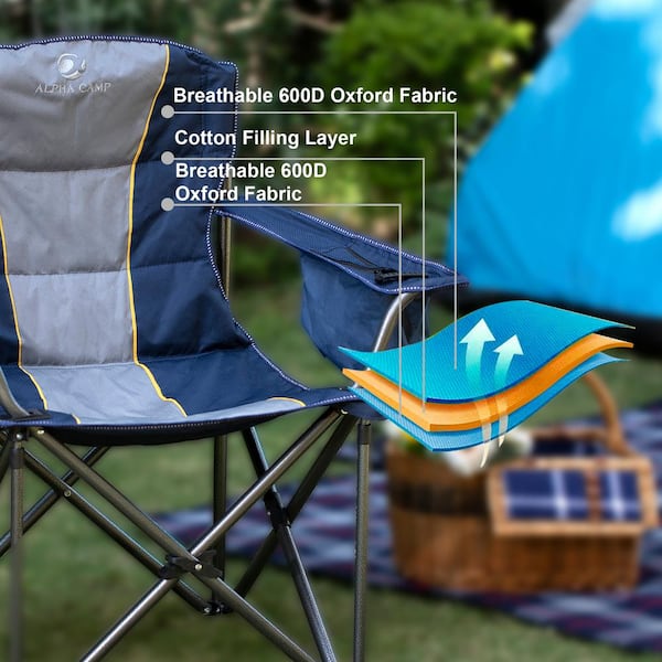 Oversized Folding Camping Chair with Cooler Bag Deluxe Blue Chair Heav