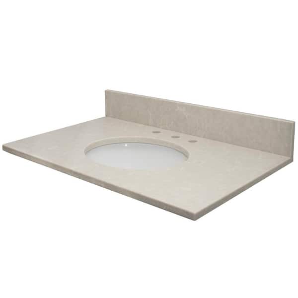MarCraft Vista 61 in. W 22 in. D Quartz Single Oval Basin Vanity Top in Allura with White Basin