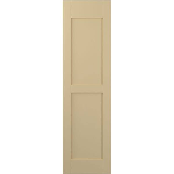 Ekena Millwork 15 in. W x 39 in. H Americraft 2 Equal Flat Panel Exterior Real Wood Shutters Pair in Natural Twine