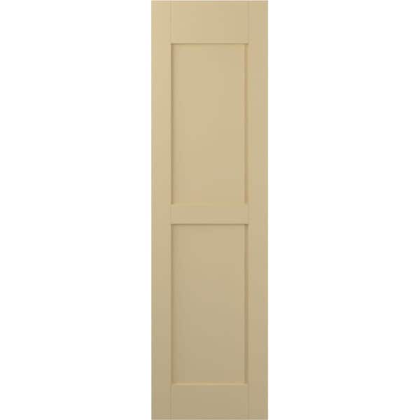 Ekena Millwork 18 in. W x 40 in. H Americraft 2-Equal Flat Panel Exterior Real Wood Shutters Pair in Natural Twine