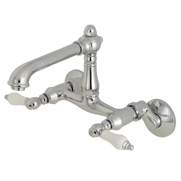 Kingston Brass English Country 2-Handle Wall-Mount Standard Kitchen Faucet in Polished Chrome
