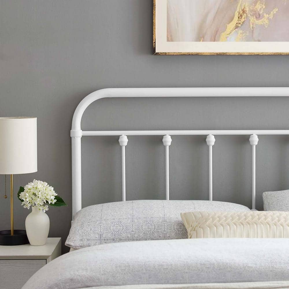 Sage White Powder-Coated Metal Queen Headboard