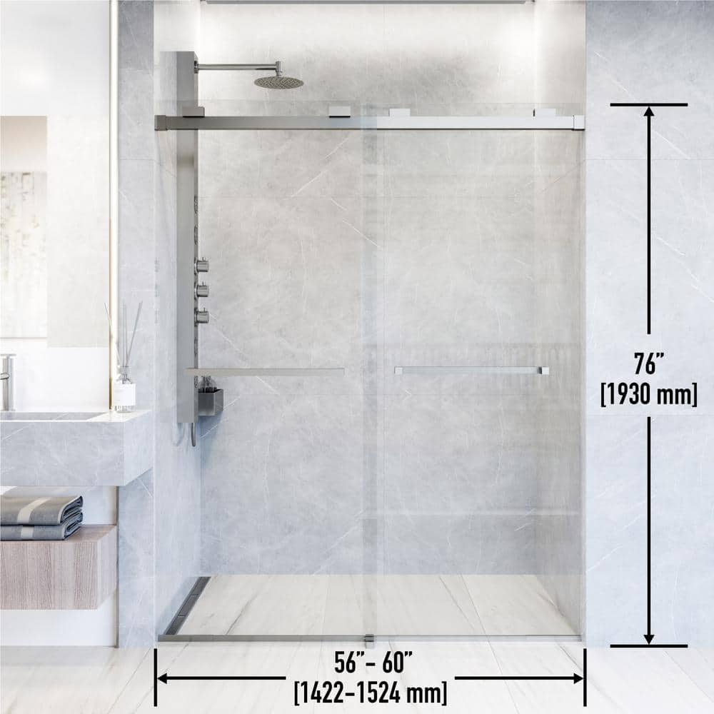 Houston Frameless Sliding Shower Door with Clear Glass and Stainless Steel Finish