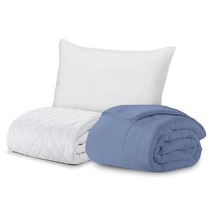 Signature 3-Piece State Blue Solid Color Full Queen Size Microfiber Comforter Set