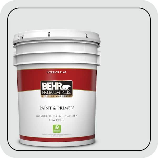 BEHR PREMIUM PLUS 5 gal. #BL-W02 Ice Sculpture Flat Low Odor Interior Paint & Primer