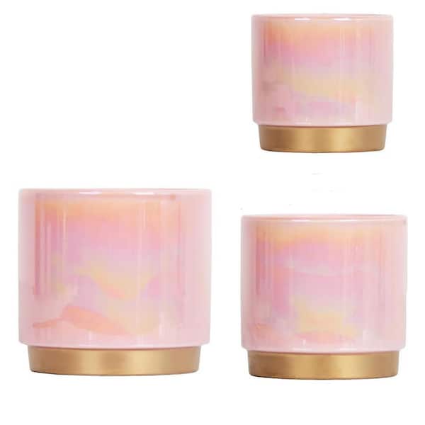 Large Pink Ceramic Round Planter Set (3-Pack)