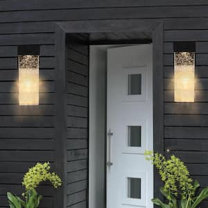 2-Piece Black Wall Sconce with Light Sense, Waterproof Transparent LED with Crystal Bubble Glass Porch Outdoor Light