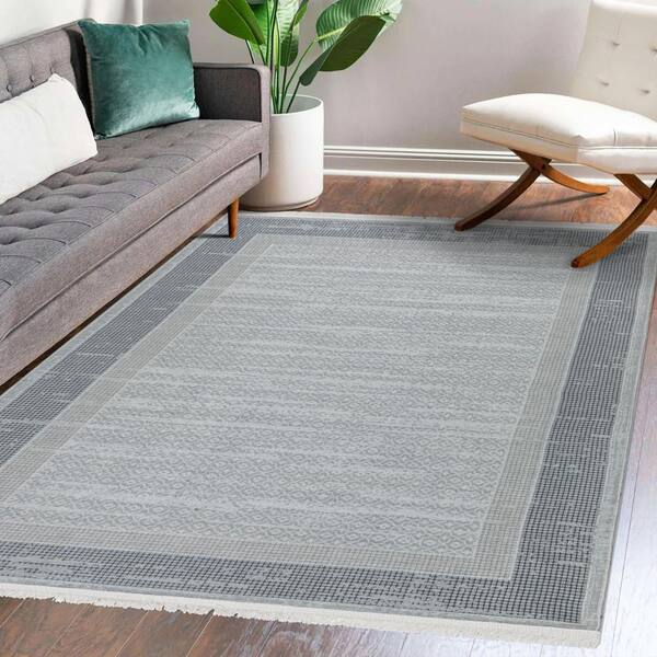 Ottomanson Non Shedding Washable Wrinkle-free Flatweave Border 2x3 Area Rug/Entryway  Mat, 2 ft.x3 ft.,Light Gray/Multicolor LSB7402-2X3 - The Home Depot