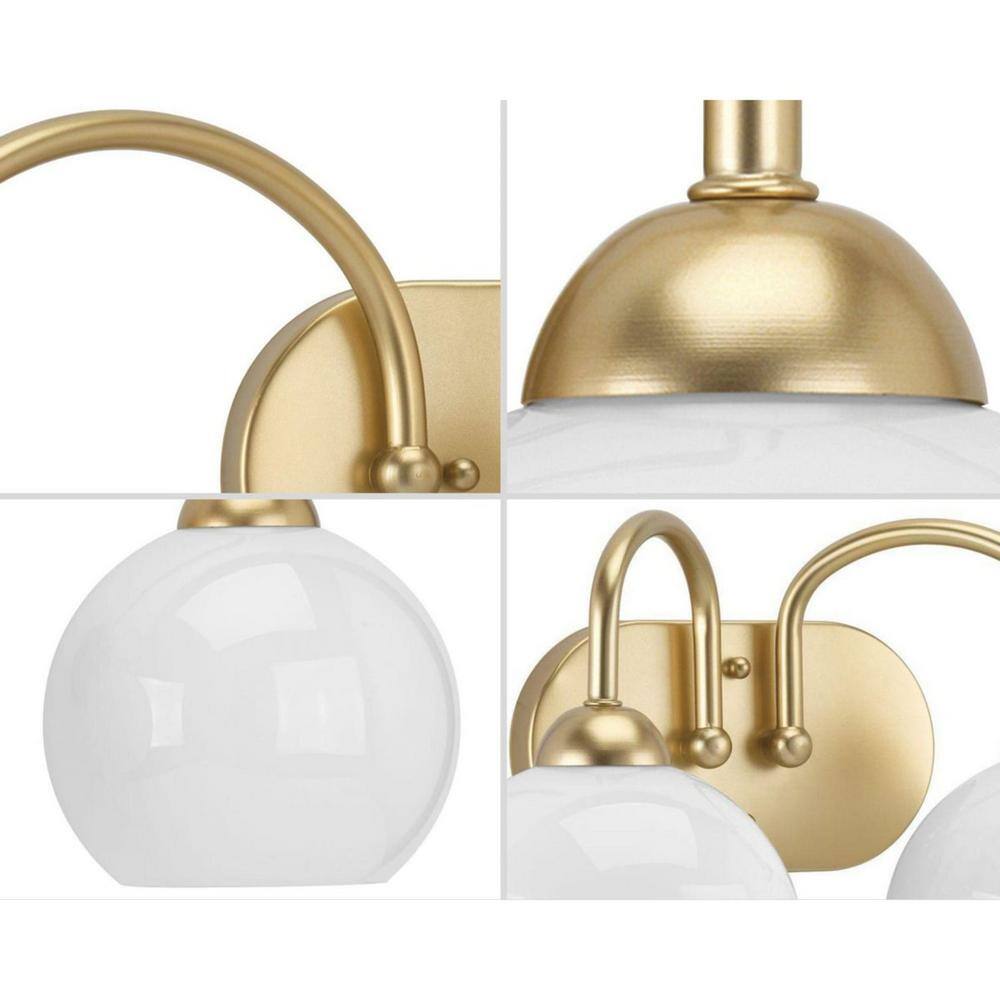 Vintage Gold 2-Light Bath Wall Light with White Glass Globes