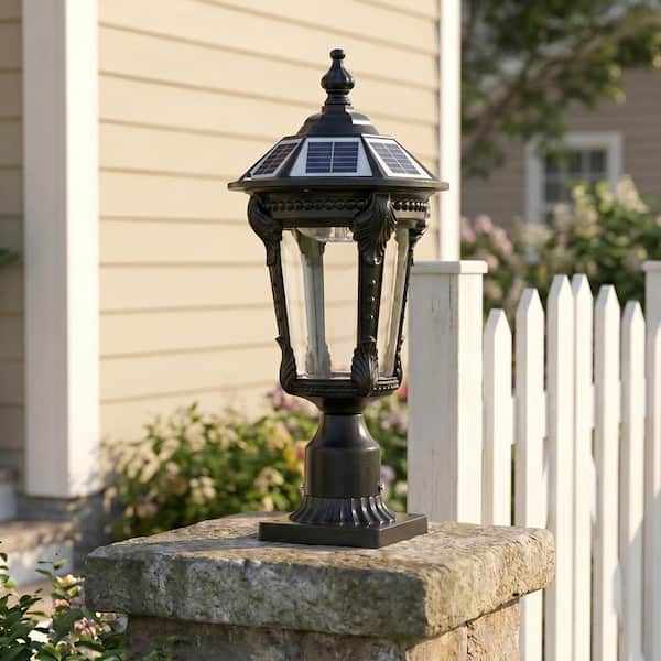 1-Light Black Aluminum Outdoor Weather Resistant Solar Post light Set with Integrated LED
