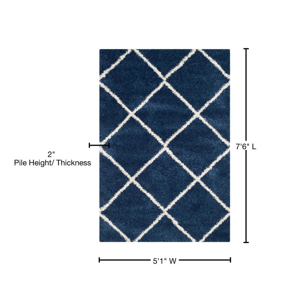 Navy and Ivory Diamond Shag Synthetic Area Rug 5'3" x 7'6"