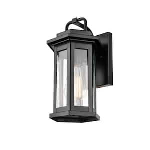 1-Light 12 in. Powder Coat Black Outdoor Wall Sconce