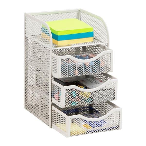 Mind Reader 4.75 in. L x 5 in. W x 8 in. H Desktop Accessory Storage Paper Binder Clip Basket Metal, White