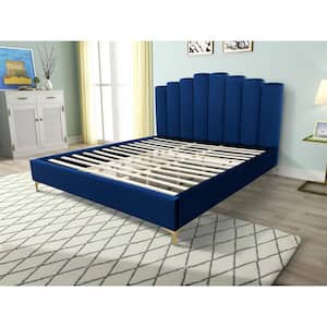 Barrington Blue Velvet California King Platform Bed with Gold Legs