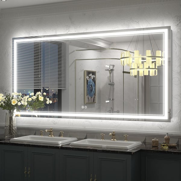 60 in. W x 30 in. H Rectangular Frameless UL Certified Front and Back LED Anti-Fog Tempered Wall Bathroom Vanity Mirror