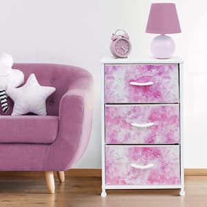 3 Drawers Pink Tie-Dye Nightstand 28.75 in. H x 17.75 in. W x 11.87 in. D
