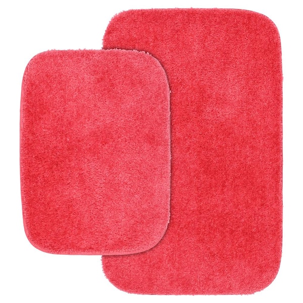 Garland Rug Pink Hibiscus Traditional Plush Nylon 2-Piece Bath Rug Set