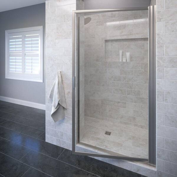 Basco Sopora 32-7/8 in. x 67 in. Framed Pivot Shower Door in Brushed Nickel with AquaGlideXP Clear Glass