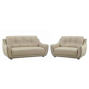 Charlie 61 in. Beige Solid Leather 4-Seater Bridgewater Sofa