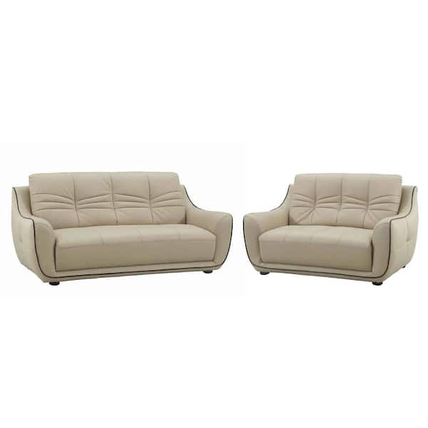 HomeRoots Charlie 61 in. Beige Solid Leather 4-Seater Bridgewater Sofa