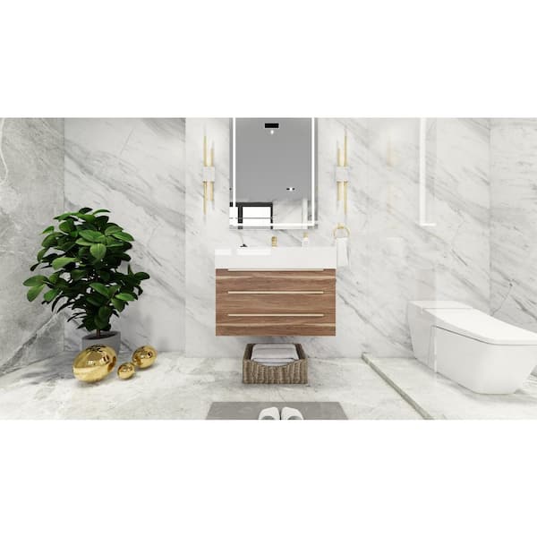 BV Better Vanity Bethany 30 in. W x 20 in. D x 22 in. H Single Sink Floating Bath Vanity in White Oak with White Acrylic Top
