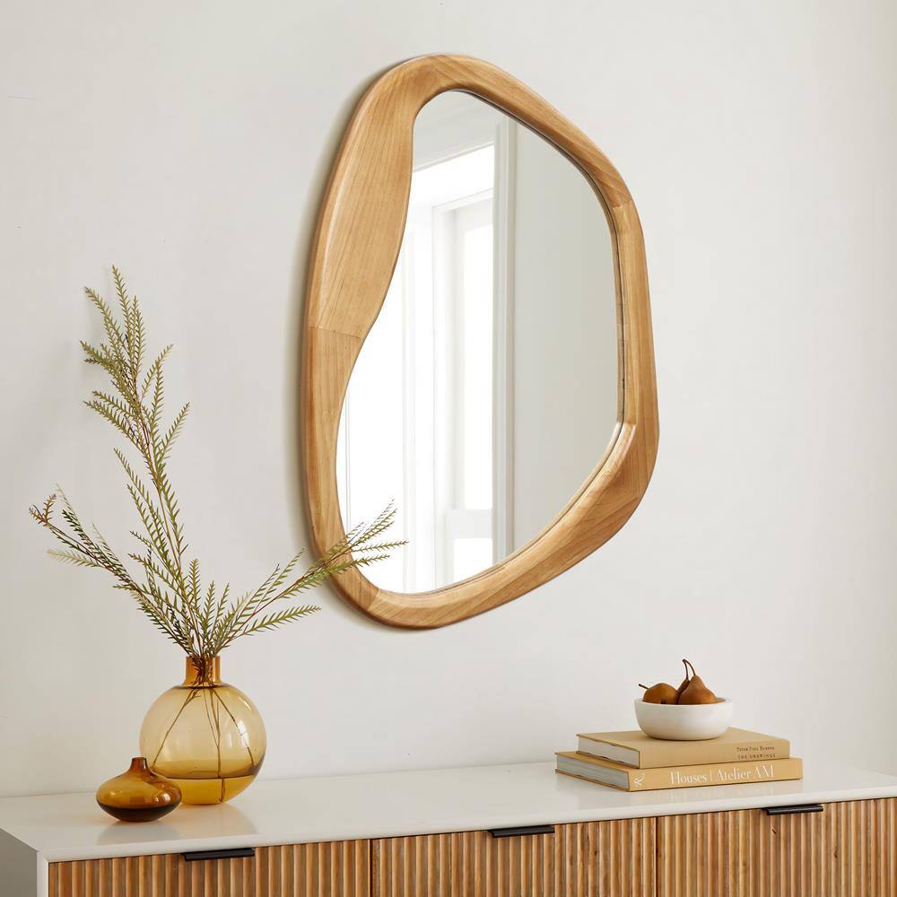 Natural Pine Wood Irregular Oblong Wall Mirror