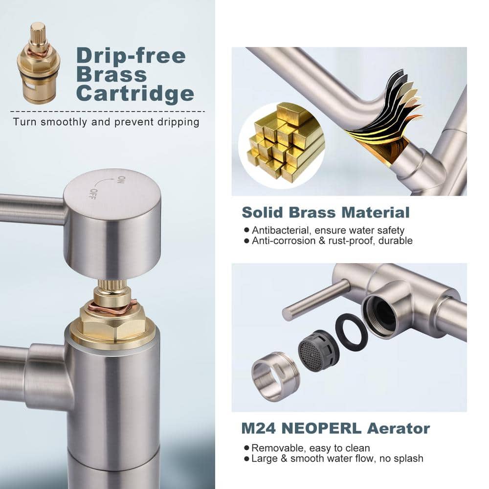 Brushed Nickel Double Handle Deck Mount Pot Filler Faucet
