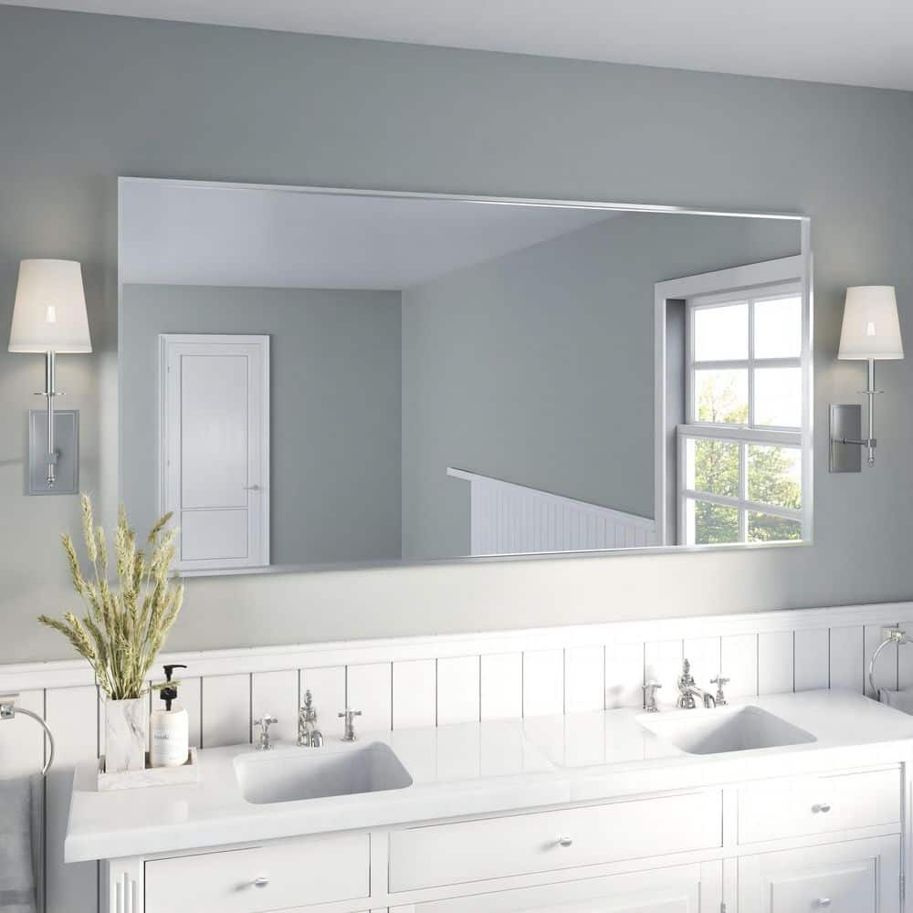 72 in. W x 36 in. H Silver Aluminum Rectangular Framed Wall Bathroom Vanity Wall Mount Mirror price history on PriceWatchPro