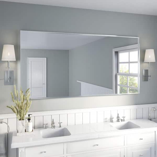 72 in. W x 36 in. H Silver Aluminum Rectangular Framed Wall Bathroom Vanity Wall Mount Mirror