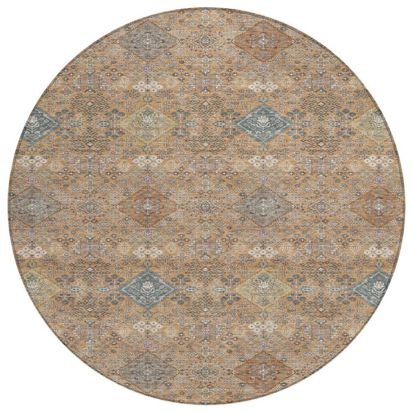 Chantille Machine Washable Indoor/Outdoor Abstract ACN2440 Copper 8 ft. x 8 ft. Round Rug