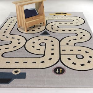 Highway Grey 4 ft. x 6 ft. Race Track Area Rug